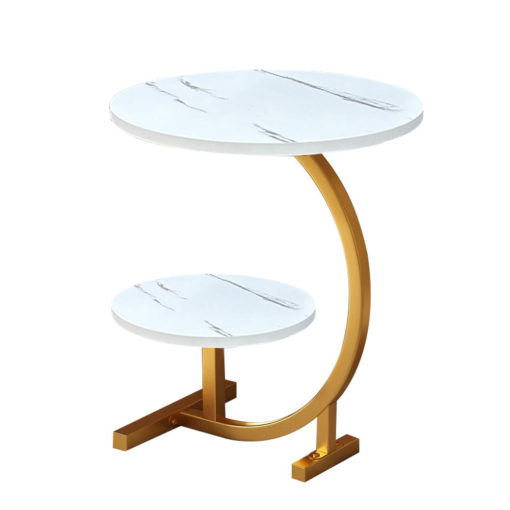 Round Side Table Double Layer Small Coffee Table - gold+white