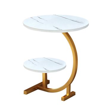Round Side Table Double Layer Small Coffee Table - gold+white