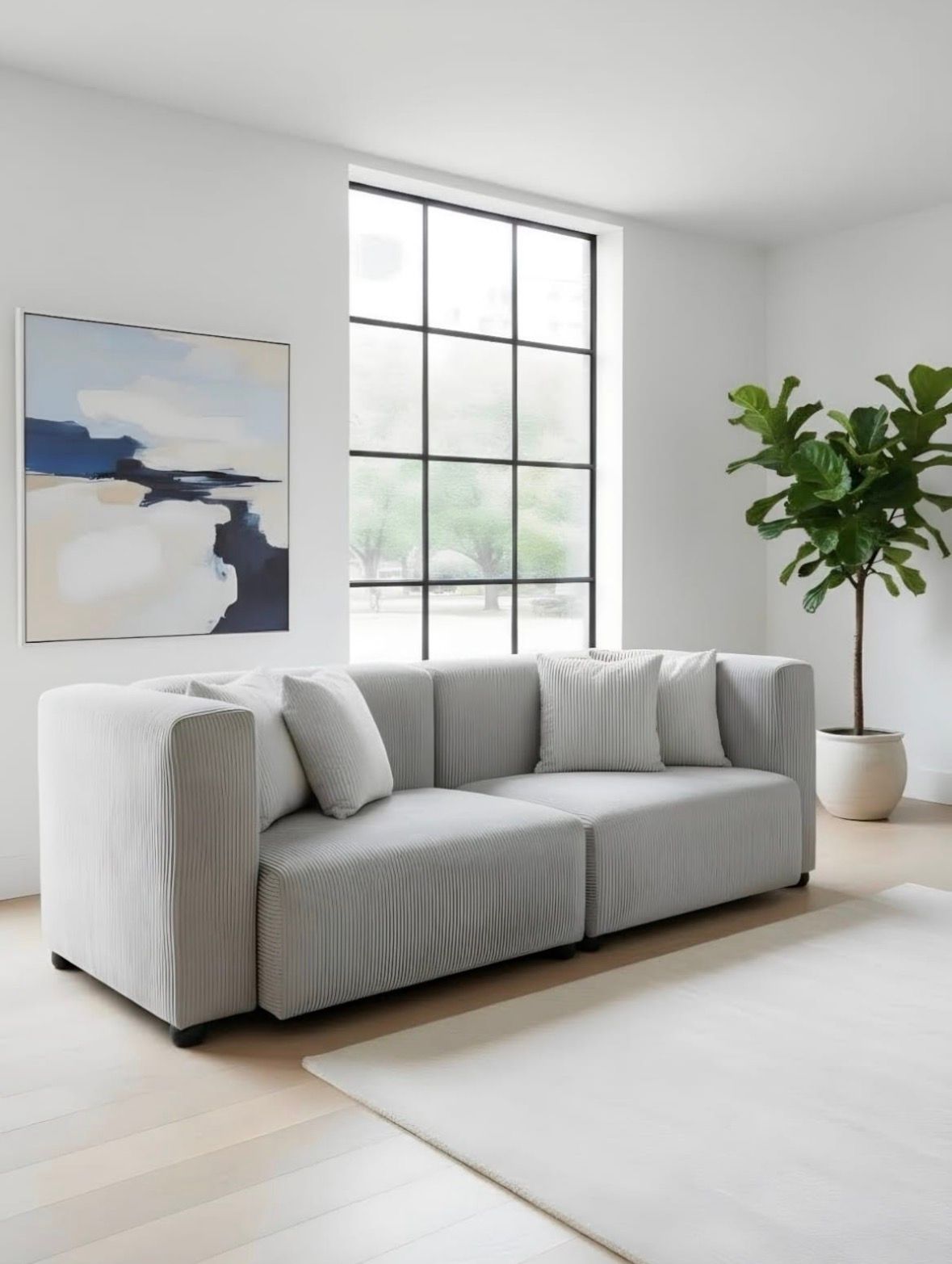 Corduroy 3 seater Couch - Light grey