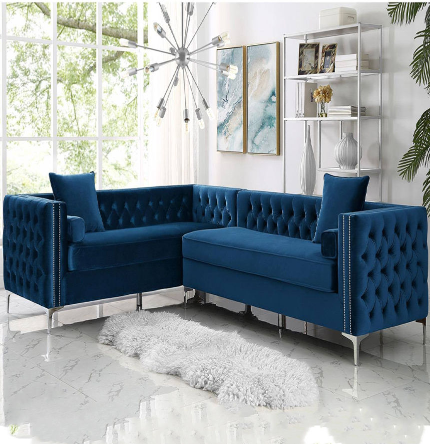 Oxford Chesterfield Corner Couch-Blue