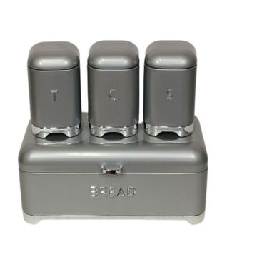 Bread Bin with 3 Piece Matching Canister Set- Silver