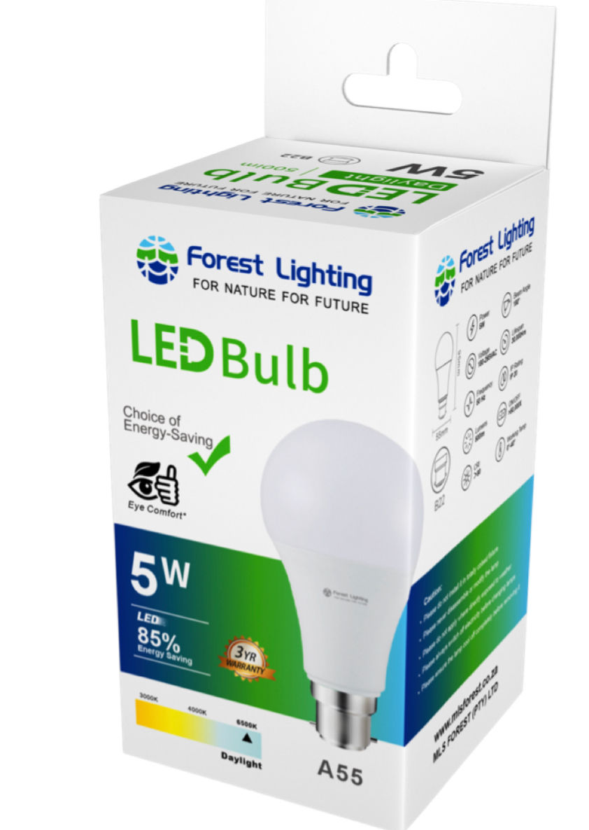 1* Forest Lighting LED A60 Bulb-5W-B22- Daylight-3Yrs Warranty(30000 Hrs)