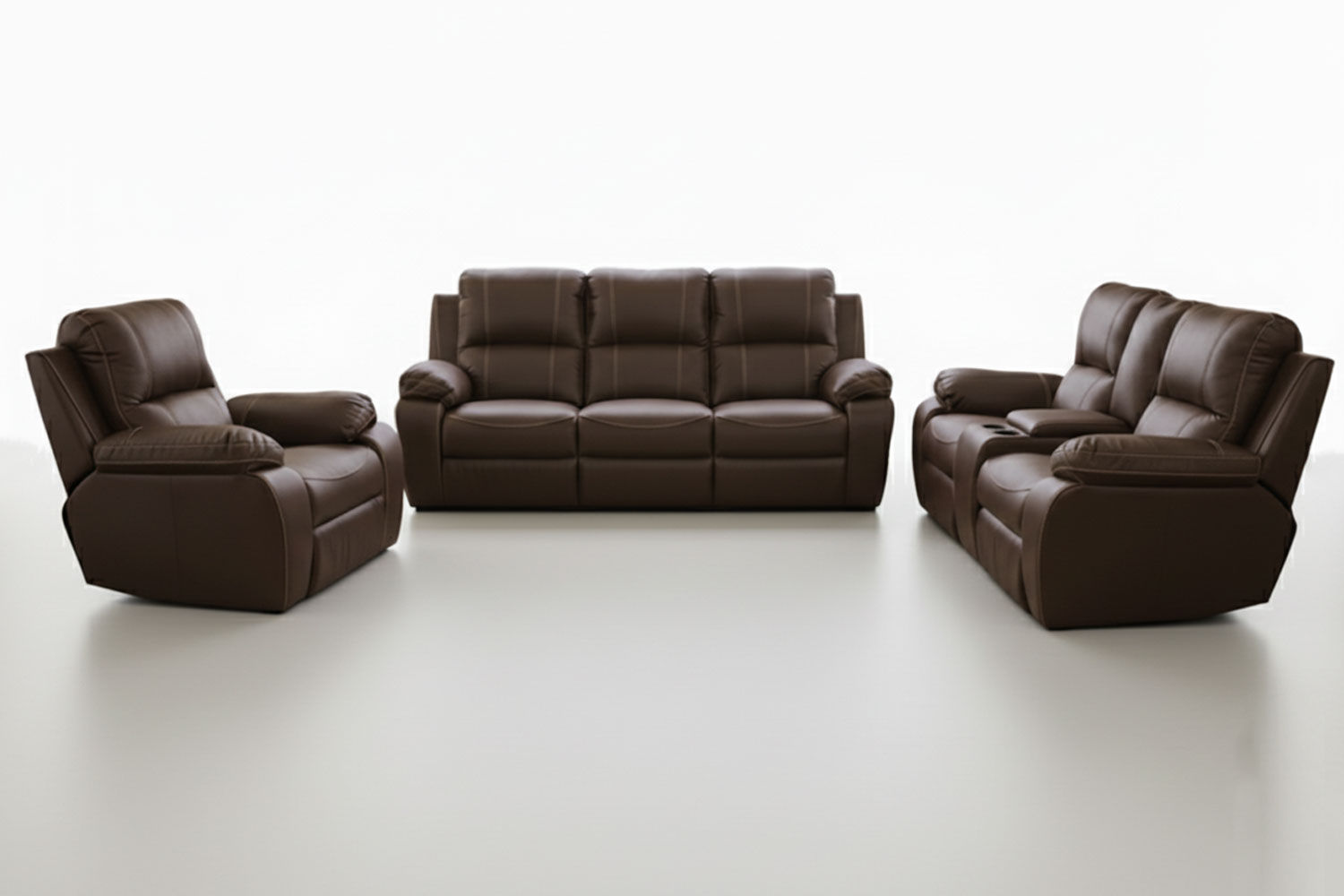 Premier Genuine Leather Lounge Set 3-Piece (x1 1-Seater x1 2-Seater Sofa with Console x1 3-Seater Sofa - Brown)