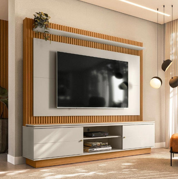 Home Guararapes Wall Plasma Stand -Nature/Off White