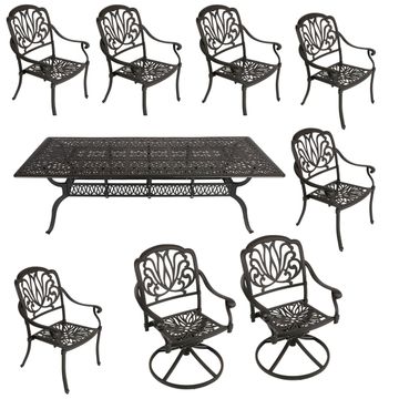 8 Seater - Protea Aluminium Patio Set / Garden Furniture / Outdoor Dining Set    (2 Protea Swivel Chairs & 6 Protea Chairs with 240cm x 110cm Rectangular Elizabeth Table) - BLACK