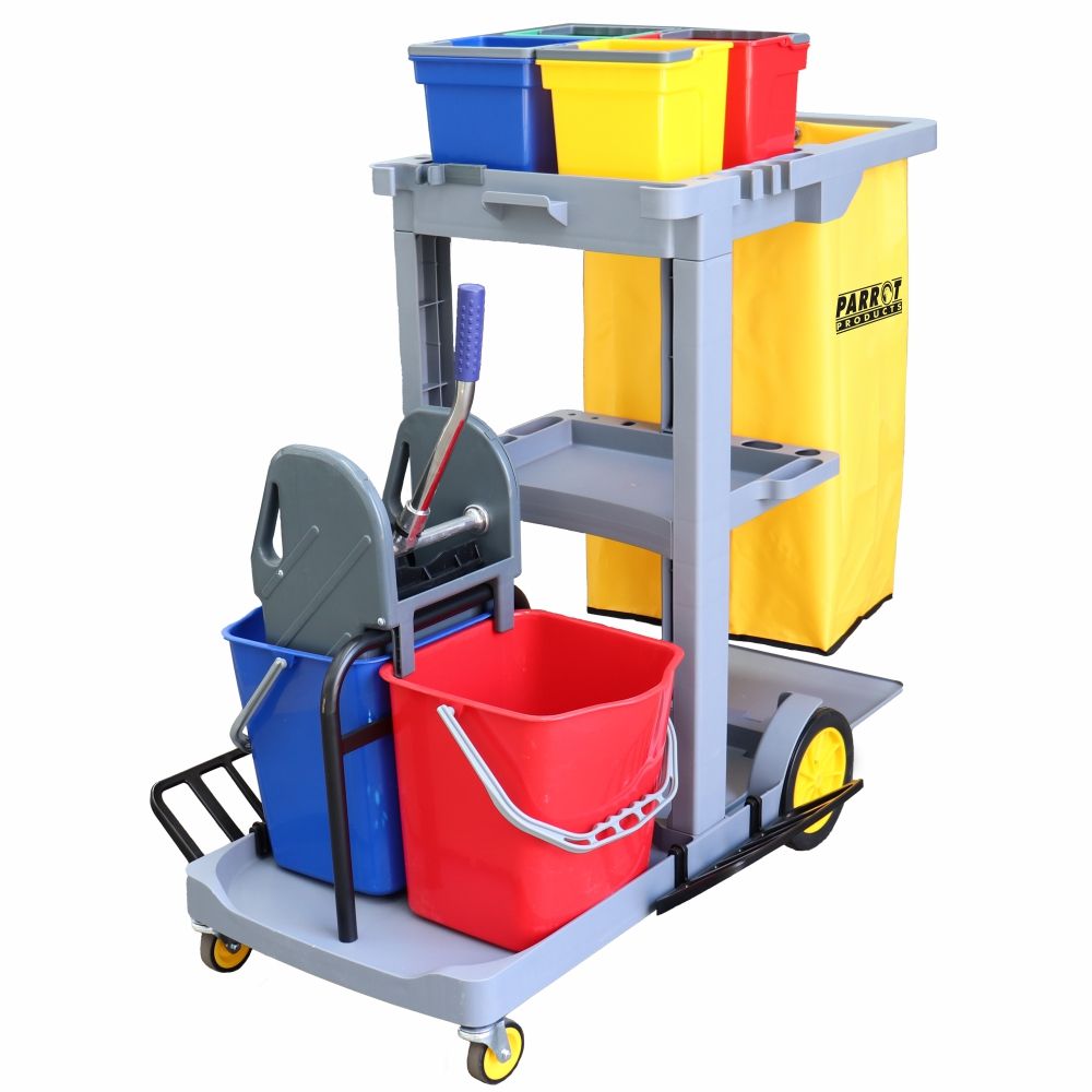Parrot Products Multipurpose Commerial Cleaning Trolley With Double Bucket, Wringer And Refuse Bag