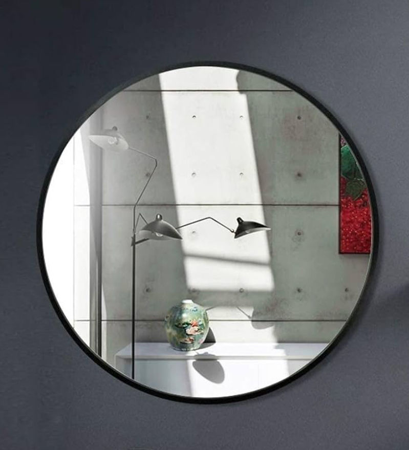 Premium Quality Round Wall Mirror | Black Plated Plastic Frame