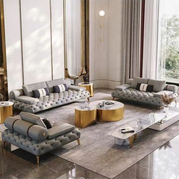Samaita Luxury Chesterfield 3pc Set - Light Grey