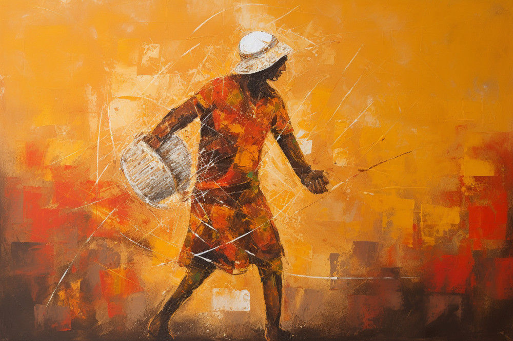 Canvas Wall Art - Man in Orange with Yellow background - A1481 - [120 x 80 cm]