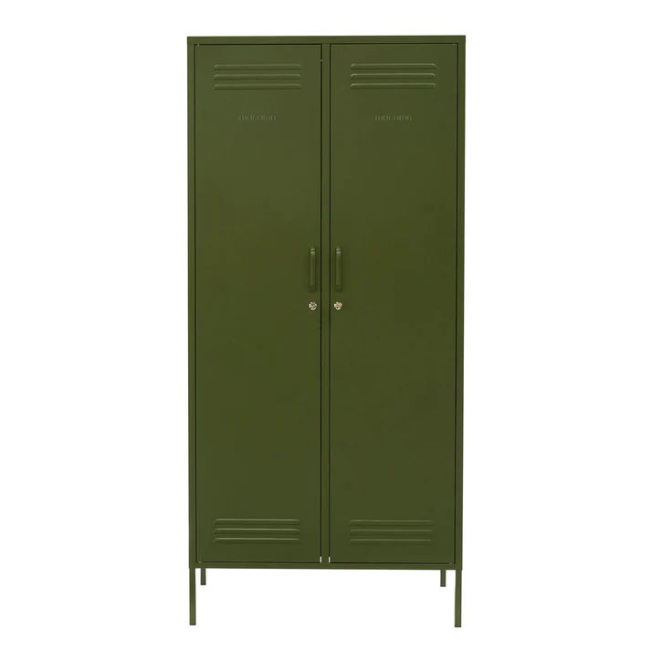 Steel Swing Door Twinny Wardrobe Storage Cabinet - Olive Green