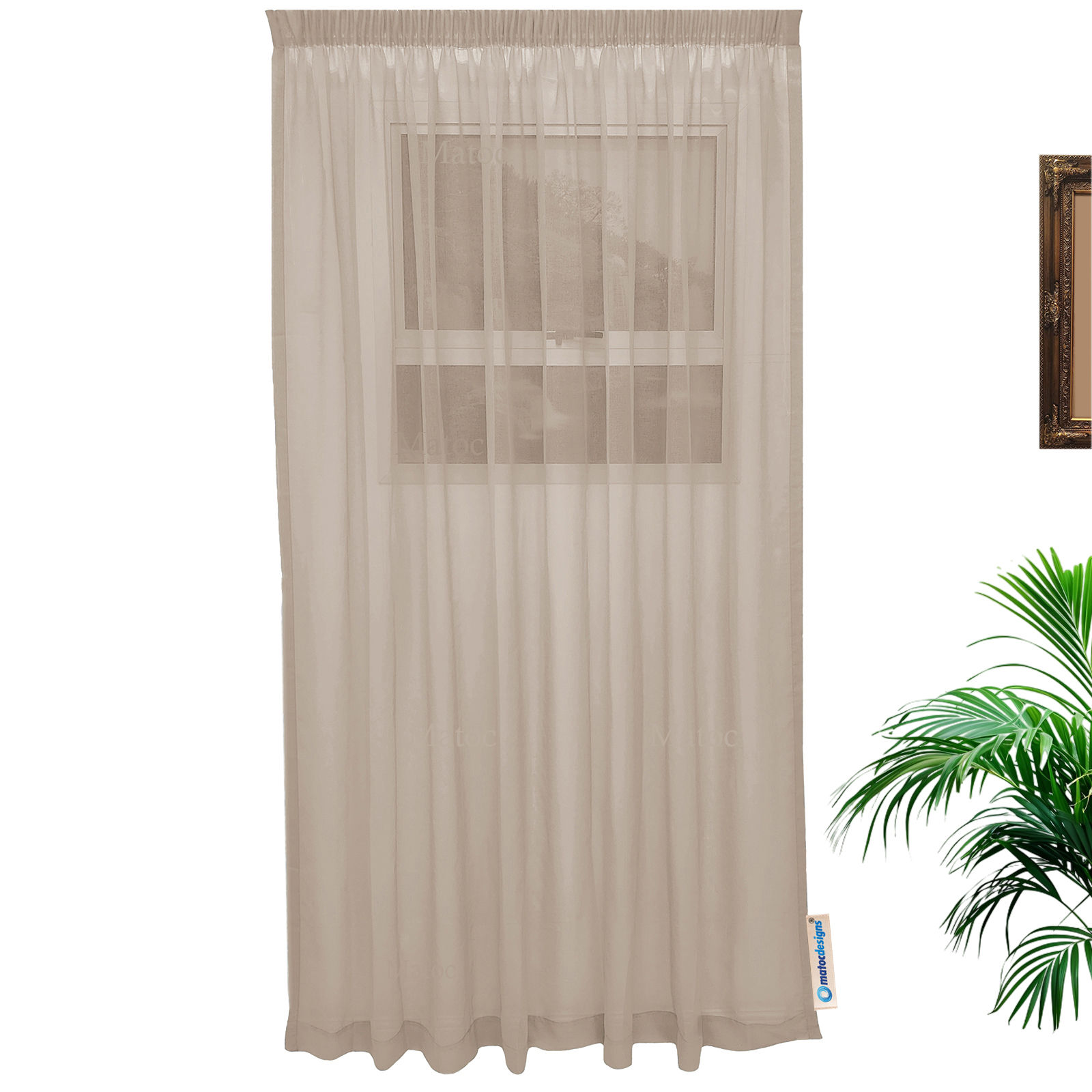 Matoc Designs Curtain - Mystic Voile - Taupe - Taped - 600cm W x 250cm H