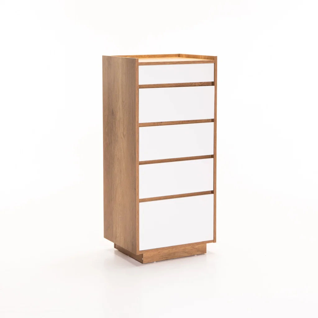 CENTO 5 Drawer Chest – Wild Oak & White | Modern Bedroom Storage Cabinet