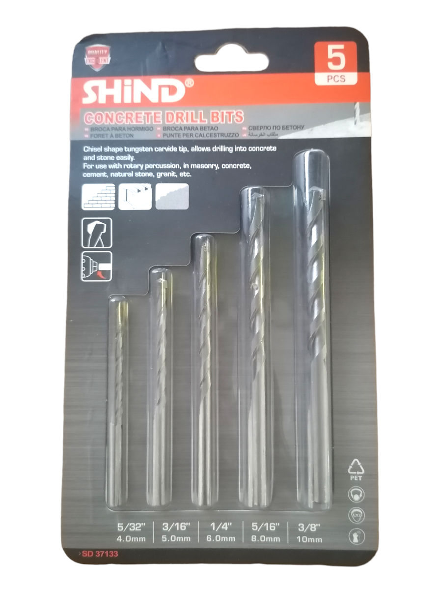 Shind Heavy Duty Concrete Hammer Drill Bits – 5-Piece Set for SDS Drills, Masonry & Stone Drilling