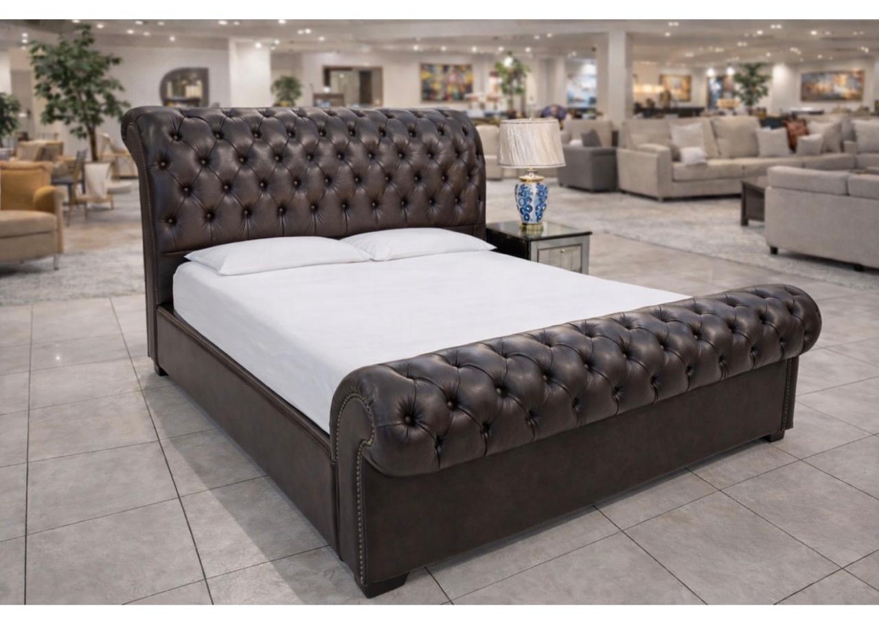 ASHER- King Size Chesterfield Sleigh Bed Frame