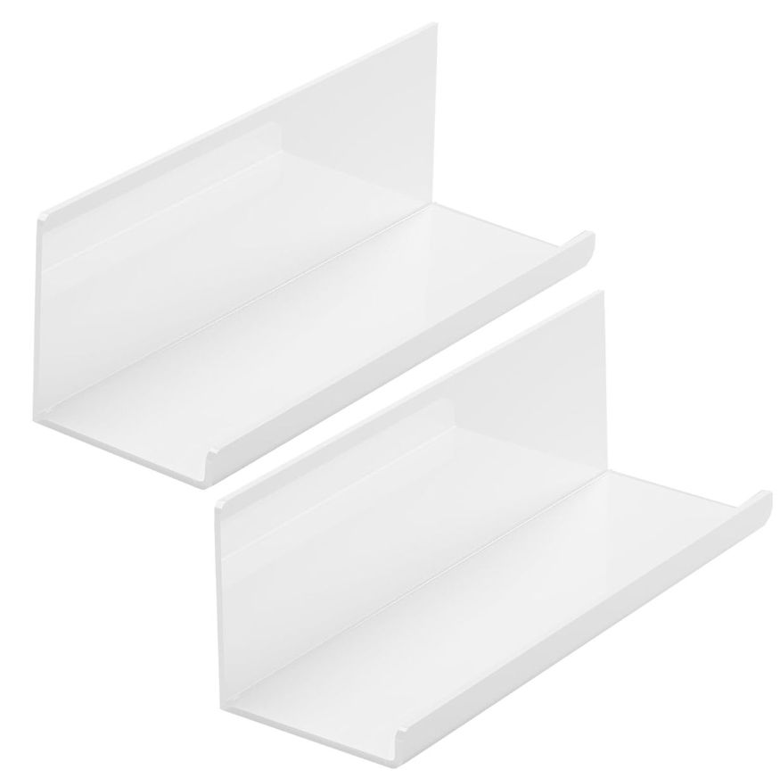 Cart In Mart 2 Pack Adhesive Acrylic Floating Shelves With Lips For Wall No Drill-30cm - White