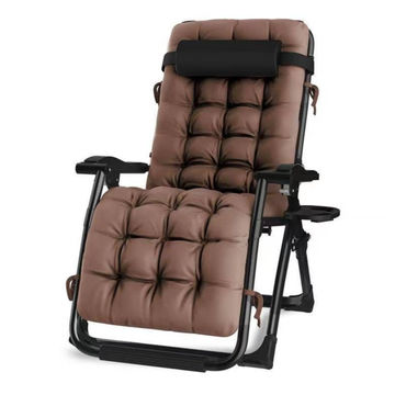 TOXIYA Foldable Deck Chair Recliner Lounger Chair With Detachable Cushion Brown