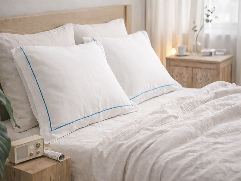 Premium Collection Soft Touch - Oxford Crystal Blue Satin Stitch Pillow Cover Set - Euro Continental - (30 Sets)