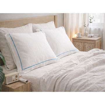 Premium Collection Soft Touch - Oxford Crystal Blue Satin Stitch Pillow Cover Set - Euro Continental - (30 Sets)