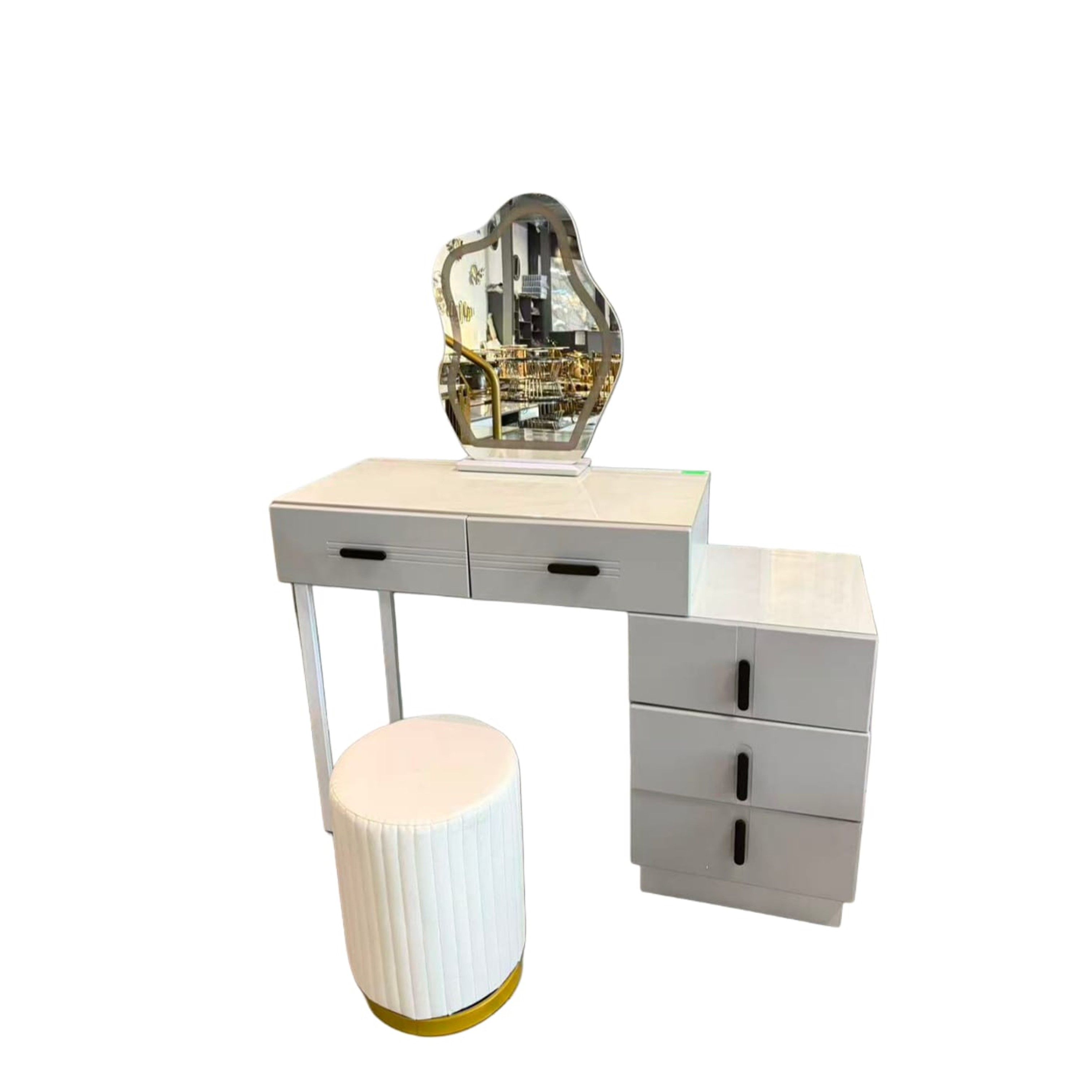 Dressing Table with LED Leaf Shape Mirror and Padded Stool