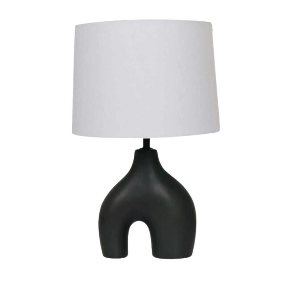 LAMP TABLE-U SHAPE BLACK-BLACK FABRIC SHADE