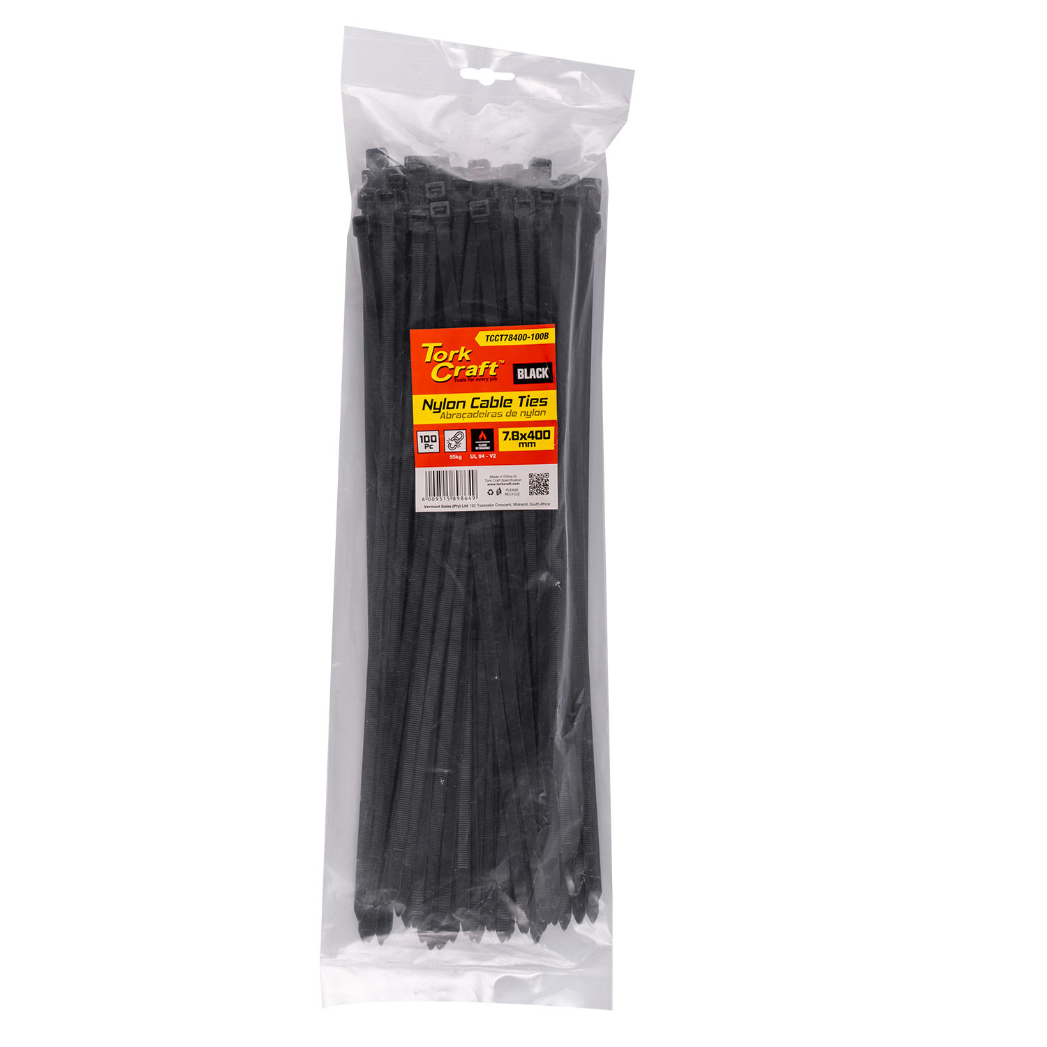 Nylon Cable Ties 7.6Mm X 400Mm Black 100Pc