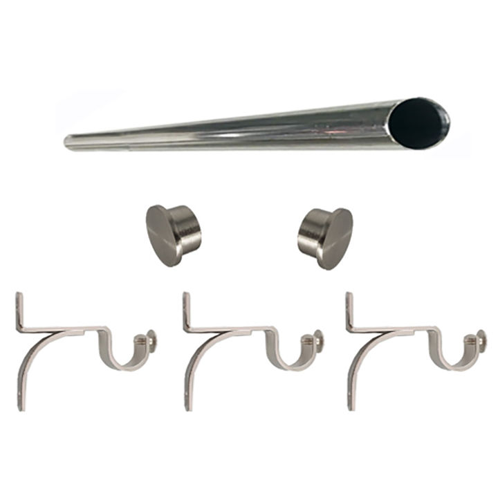 Matoc 25mm Single Curtain Pole Set - Silver - Flat End Caps - 4.0m