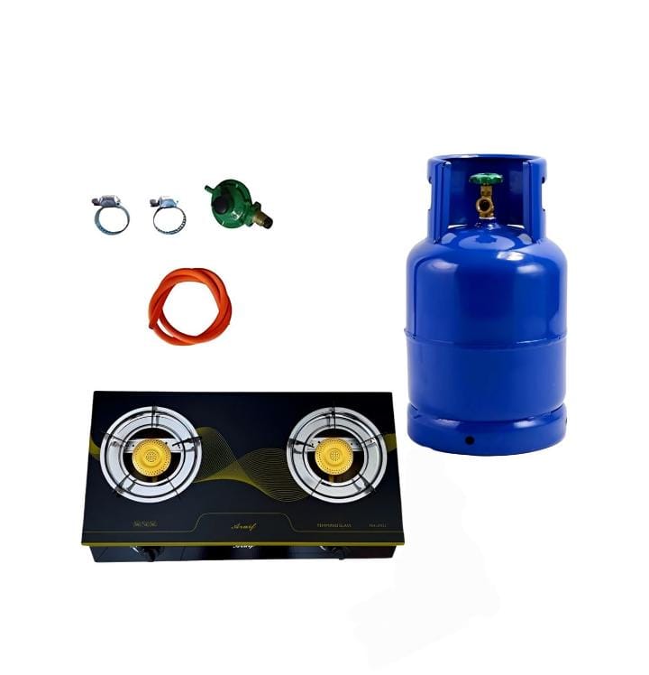 2 Plate Tempered Glass Gas Stove and 9kg Cylinder