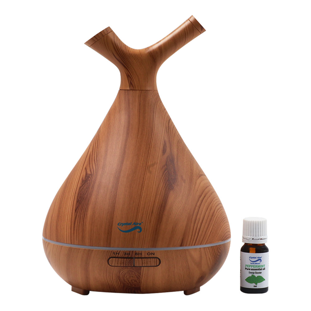 Crystal Aire Sapling Dual Nozzle LED Ultrasonic Aroma Diffuser with 10ml Peppermint Essential Oil