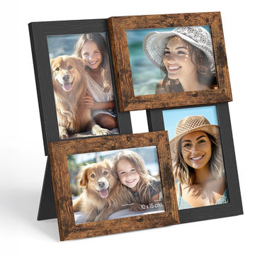 4X6 PHOTO FRAME SET OF 4, ASH BLACK & RUSTIC BROWN, COLLAGE
