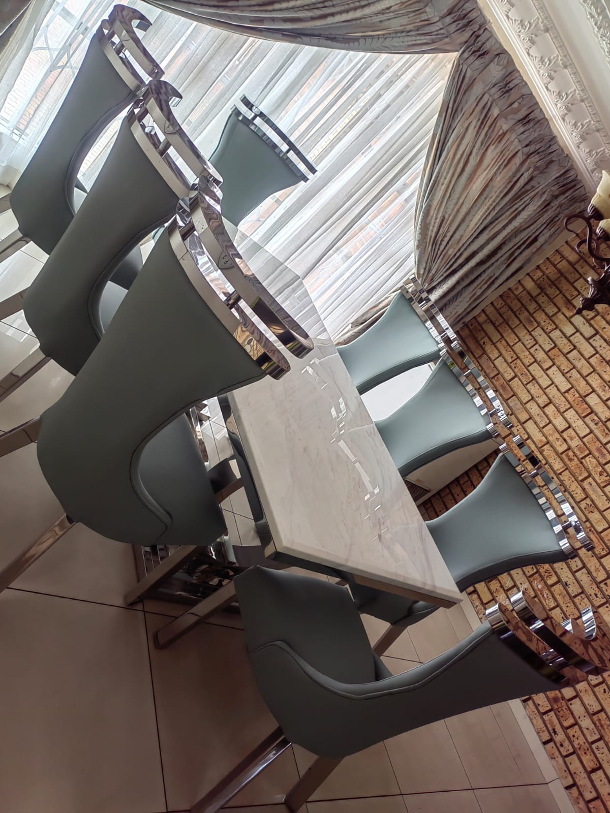 8 Seater Stainless Steel Marble Dining Room Suite