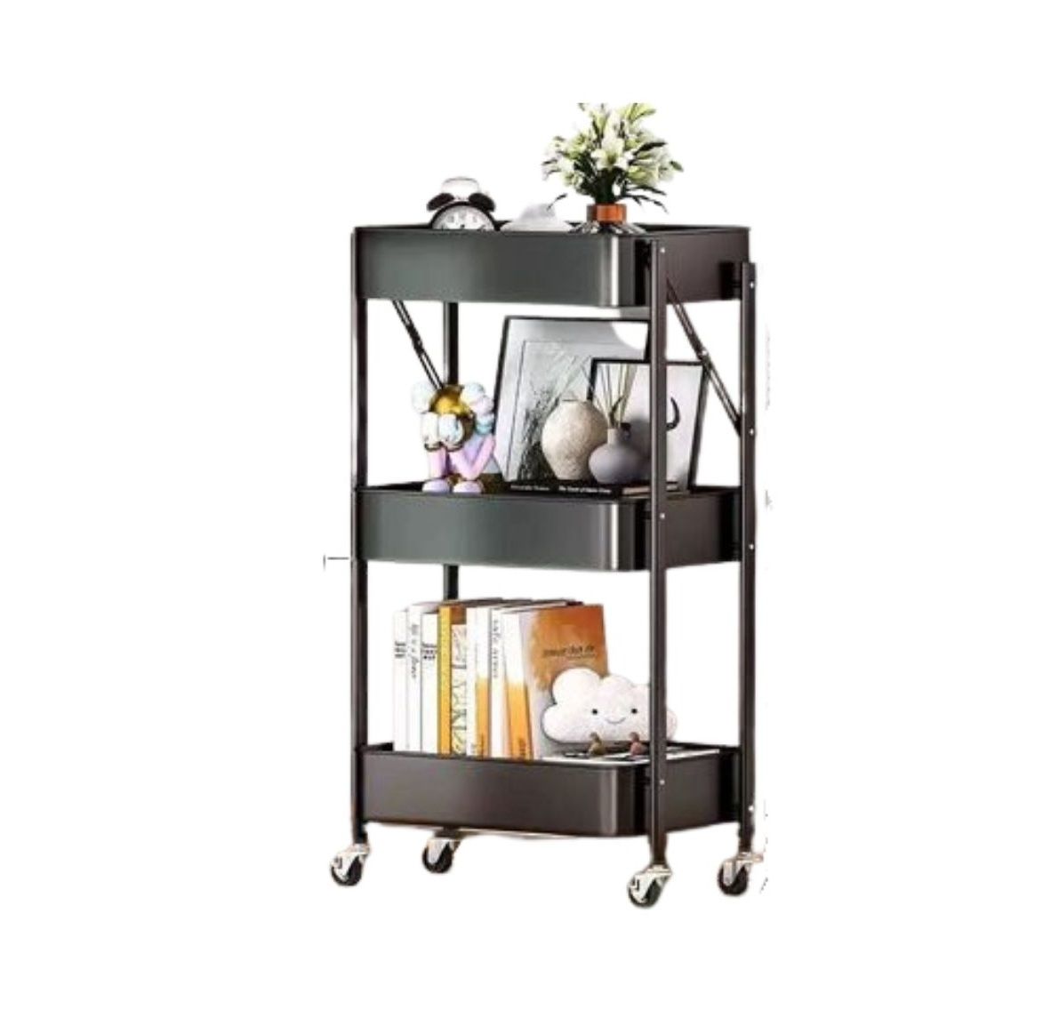 Rolling Storage Cart-3 Tier, Black, with Wheels