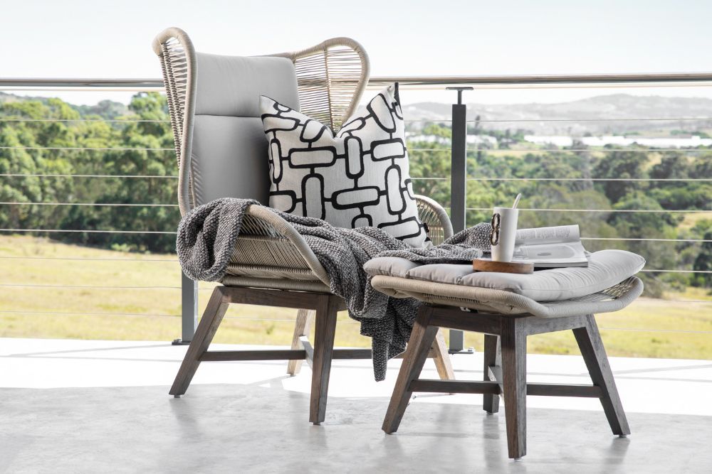 ROSALINA CHAIR WITH FOOTSTOOL OUTDOOR TEAK CHAIR STONE