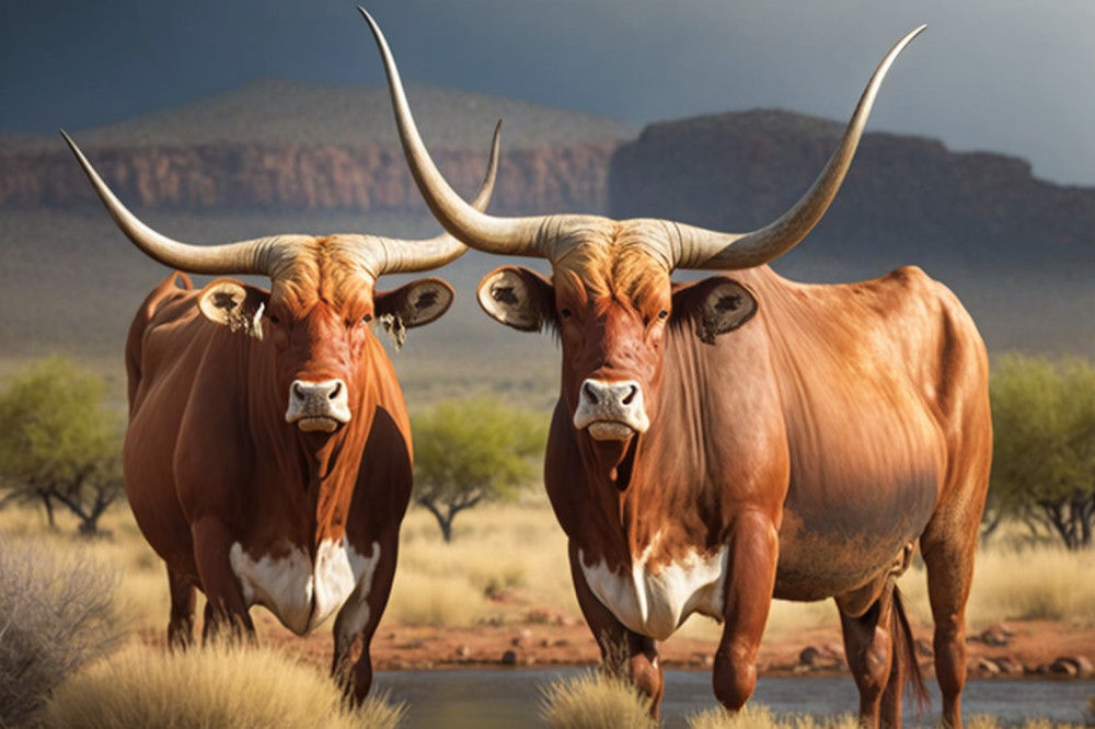 Canvas Wall Art - Two Afrikaner Cattle Standing - B1428 - [120 x 80 cm]