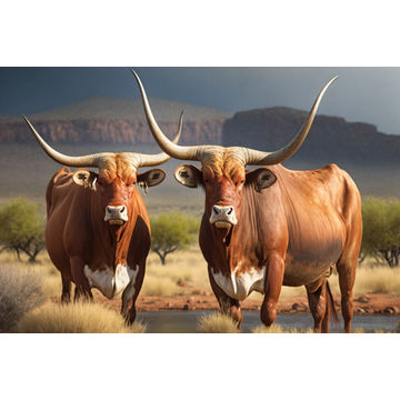 Canvas Wall Art - Two Afrikaner Cattle Standing - B1428 - [120 x 80 cm]