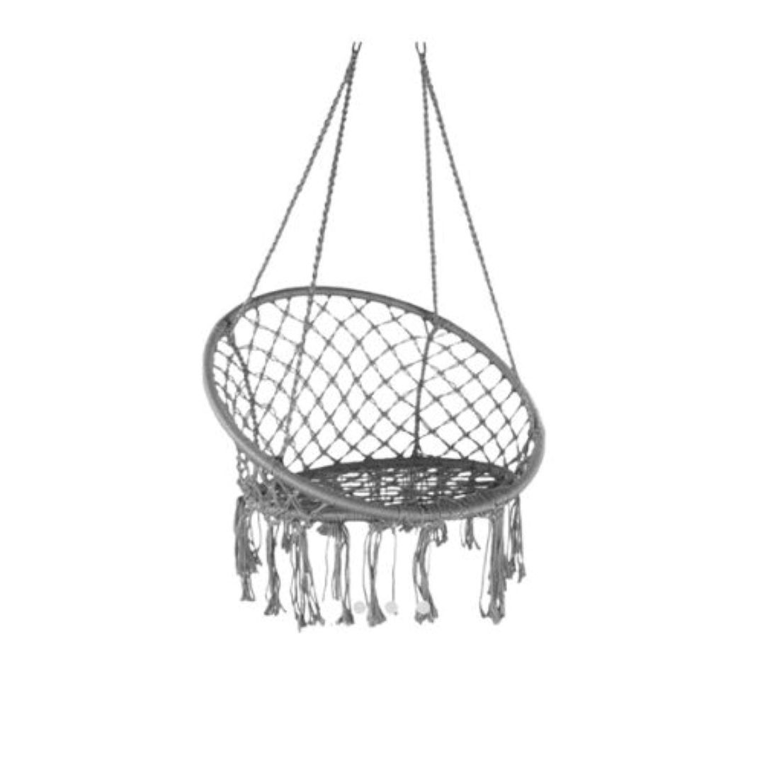 Macramé Hanging Chair with Tassels, Round Woven Seat, Indoor Outdoor Bohemian Swing