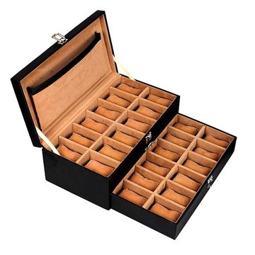 25 Slots Carbon Fibre PU Leather Watch Box-brown
