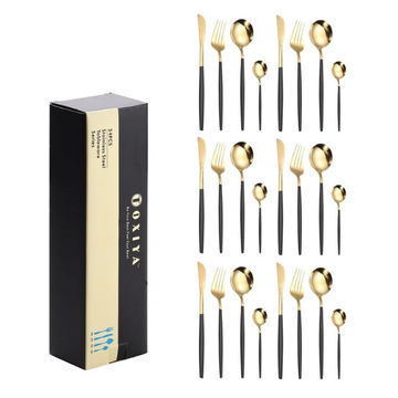 TOXIYA - 24 Piece Flatware Set, Stainless Steel Knife Fork Spoon, Home Dinnerware Tableware Set for 6, Cutlery Set, Include Knives/Forks/Spoons