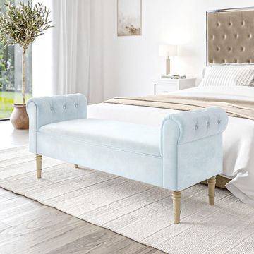 Velvet End of Bed Bench with Chesterfield Armrests - Black