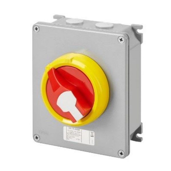 4P 32A Metal Box  Red/Yell Kn. Surface Isolator