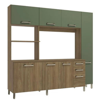 Saskia Compact Kitchen Cabinet Walnut Olive Green