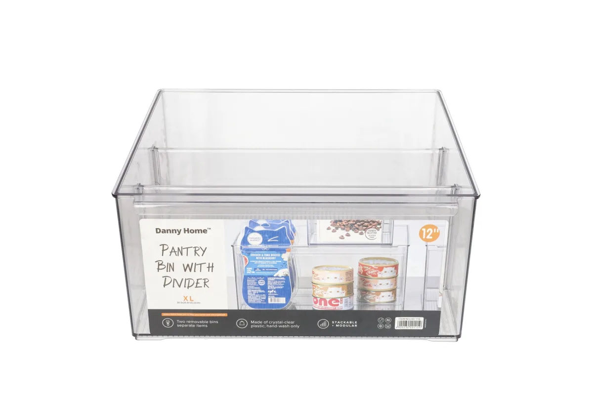 Pantry Organizer & Storage Bin with 3 Dividers 30.6cm