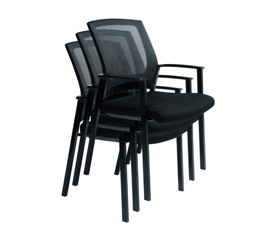 TOCC: Everything Visitor Heavy Duty Black Mesh Chair – Set of 3