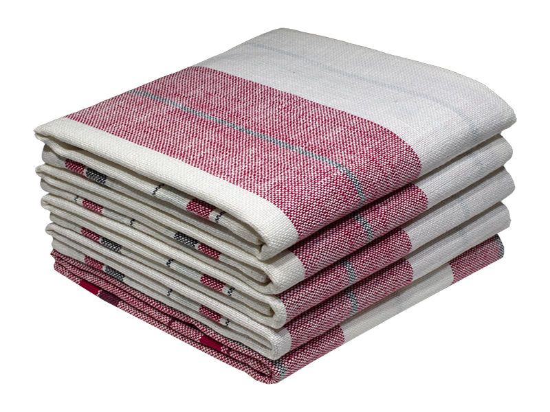 Multipurpose, Easy Fit, Absorbent Kitchen Towel- Design 2025 - 045x070cms - (05 Pc Pack) - Stripe - Racing Red