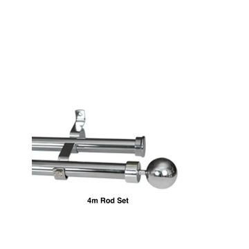 Silver Double Curtain Rod Set -Ball Finial 4m