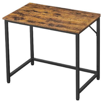 Modern Minimalist Desk – Vintage Brown Wood, Metal Frame, 80cm