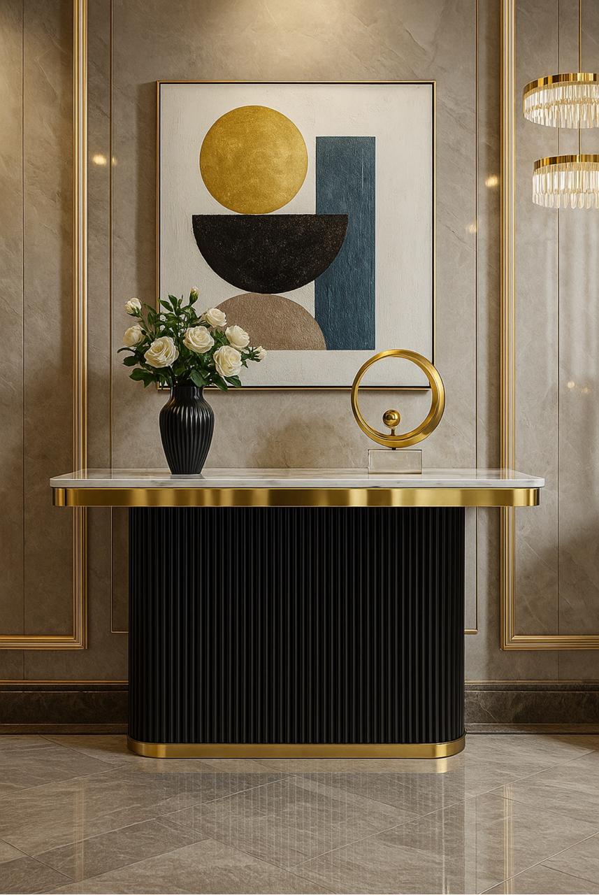 ASHER – Lumière Black, Marble Top Console Table