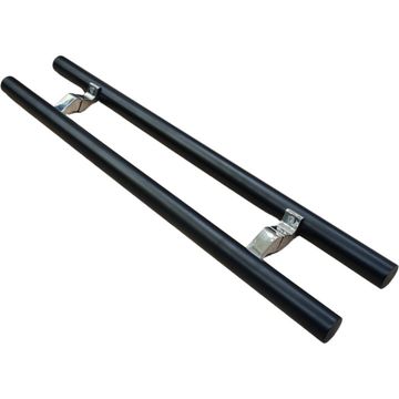 Round offset pull handle in black onyx and polished chrome