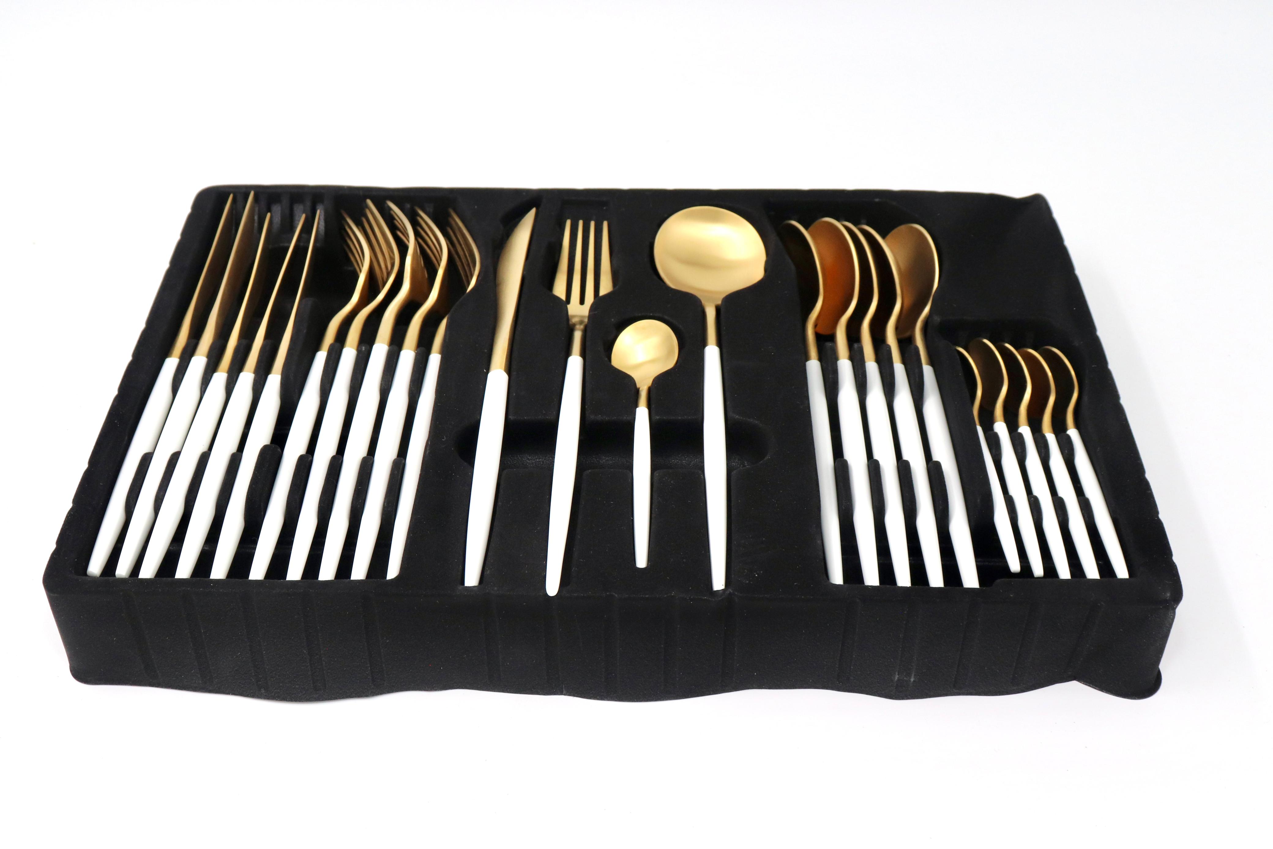 Gold and White 24 Piece Cutlery Set