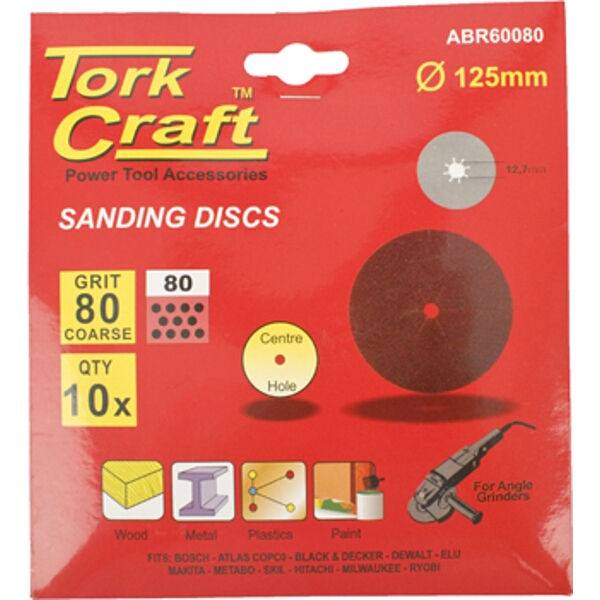 Tork Craft - Sanding Disc - 10 Piece - 125mm - 80 Grit