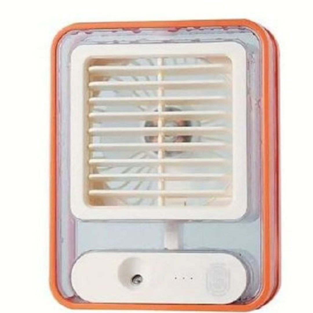Rechargeable Table Mini Air/C Transparent Mist Spray Fan w/ RGB Light -ST - Orange